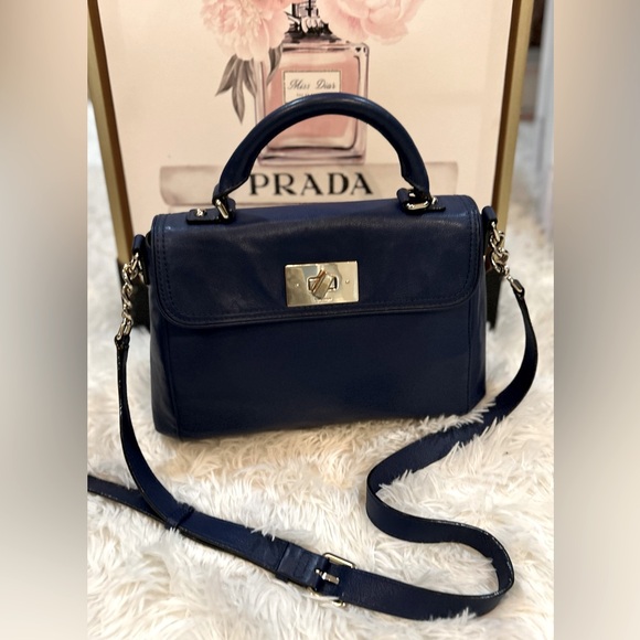 Kate Spade Navy Leather Satchel Luxe Structured Crossbody Shoulder Bag - Picture 1 of 10